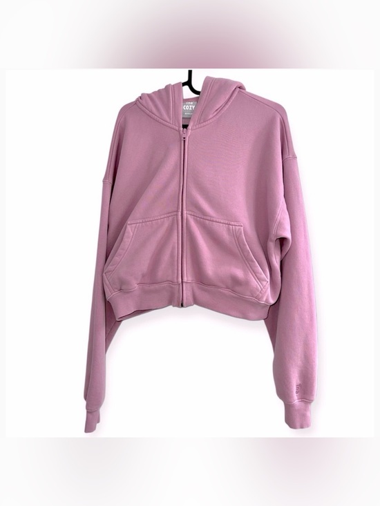 TNA Tops - Aritzia TNA Cropped Boyfriend Full Zip Hoodie XS in pink soft orchid, purple